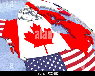Canada - political map of Canada and surrounding region with each country represented by its national flag. Stock Photo