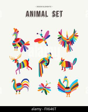Fun set of animals in colorful kid friendly design ideal for decoration or icons, birds, insects, deer and more. EPS10 vector. Stock Vector
