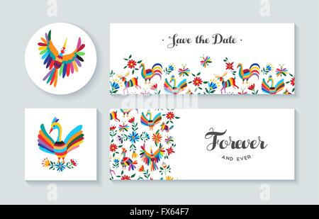 Invitation cards set with colorful spring designs of flowers and animals. Includes text quotes perfect for anniversary, wedding Stock Vector