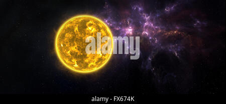 Sun and galaxy in outer space Stock Photo
