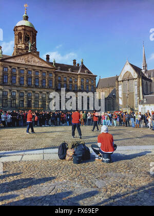 Street dancers put a show at Dam Square in Amsterdam Stock Photo
