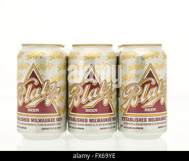 Winneconne, WI - 15 March 2016:  A six pack of Blatz beer in cans. Stock Photo