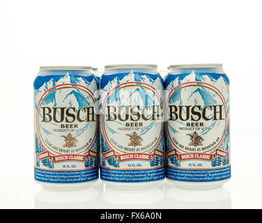 Winneconne, WI - 15 March 2016:  A six pack of Busch beer in cans. Stock Photo