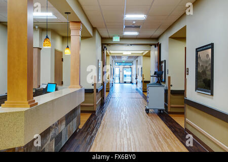 Empty hallway in assisted living facility Stock Photo