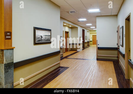 Empty hallway in assisted living facility Stock Photo