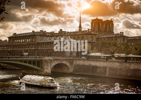 Buildings and bridge over river in Paris, Ile-de-France, France Stock Photo