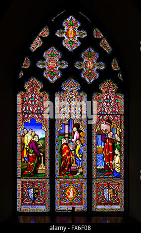 Stained glass window in St Gile's Church at Calke Abbey, near Ticknall, Derbyshire, England, UK Stock Photo