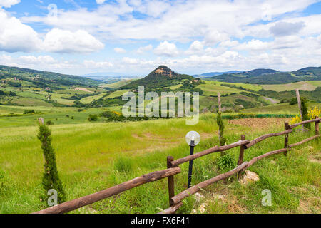 Magnificent Tuscan landscape, fields and meadows near Volterra in Italy Stock Photo