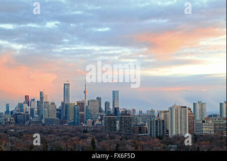 Toronto city skyline with major landmark buildings including CN Tower, corporate and bank buildings in downtown and midtown, wit Stock Photo