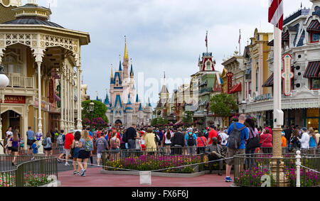 Main Street USA in Magic Kingdom Theme Park, Walt Disney World, Orlando, Florida. Stock Photo