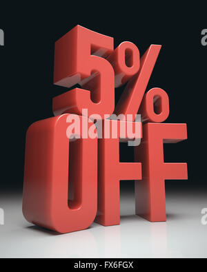 3D image concept. Discount percentage in red on white surface and black background. Clipping path included. Stock Photo