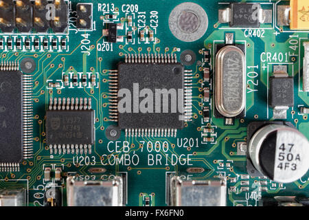 Electronic circuit board, Integrated circuits ICs Components. Modern computer technology hardware electronics Stock Photo