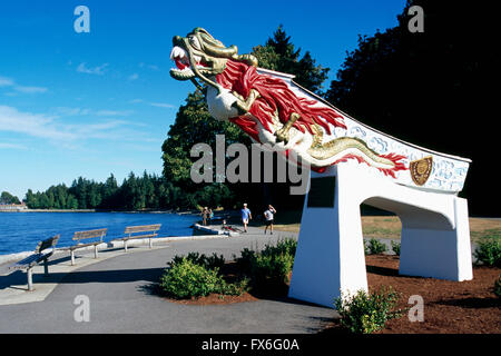 Stanley Park, Vancouver, BC, British Columbia, Canada - 'SS Empress of Japan' Ship Figurehead (Replica) along Seawall Stock Photo