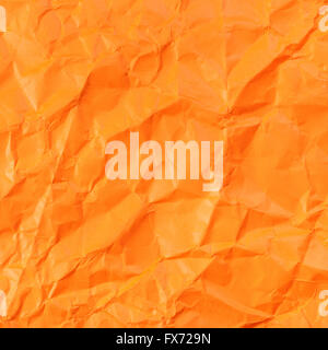 square background from orange colour crumpled paper Stock Photo