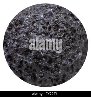 macro shooting of ball from black porous pumice natural mineral stone isolated on white background Stock Photo