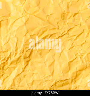 square background from yellow colour crumpled paper Stock Photo