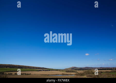 General view of the landscape towards Freshwater Bay from Tapnall Farm near Yarmouth on the Isle of Wight. Stock Photo