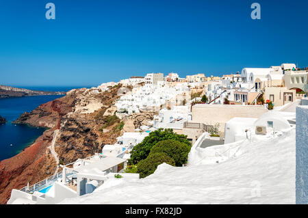 A cityscape image from Santorini of the village of Oia. Stock Photo