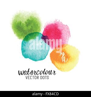 Watercolour Vector Dots. Colourful watercolour stains. Vector illustration Stock Vector