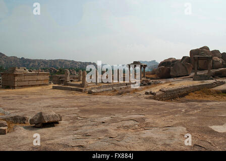 Ruins of temples, Hemakuta Hill, Hampi, Karnataka, India. Sacred Center. Stock Photo