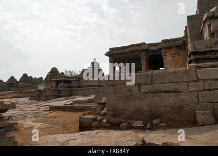 Temples on Hemakuta Hill, Hampi, Karnataka, India. Sacred Center. Kampilas's trikutachala temple is seen in the centre.