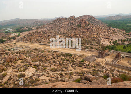 Aerial view of Achyuta Raya Temple and Courtesan's street from Matanga Hill. Hampi, Karnataka, India. Sacred Center Stock Photo