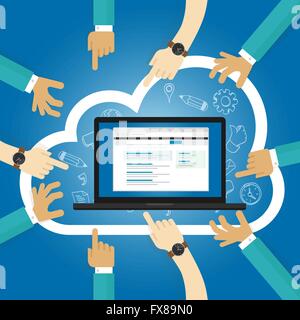 SaaS Software as a service cloud application access internet subscription basis centrally hosted on-demand software Stock Vector