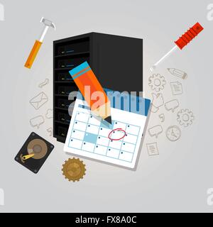 server maintenance schedule agenda plan change fixing hardware troubleshooting preventive Stock Vector