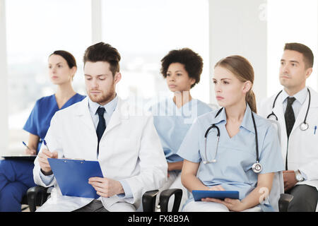 group of happy doctors on seminar at hospital Stock Photo