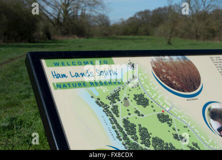 information board at ham lands south, a nature reserve close to the river thames in ham, surrey, england Stock Photo