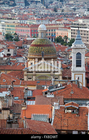 Nice Old Town from above showing Cathedral Sainte Reparate, France ...