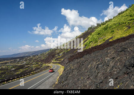 USA, Hawaii, Big Island, Volcanoes National Park, UNESCO, World Heritage, highway, drive, car, lava, flow, travel, car, highway Stock Photo