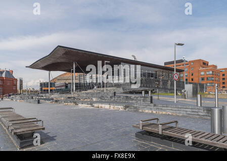 The Welsh assembly building in Cardiff Bay by Rogers Stirk Harbour + Partners. PHILLIP ROBERTS Stock Photo