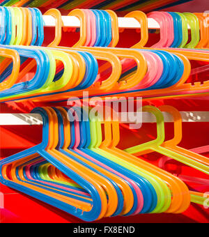 plastic coat hangers Stock Photo