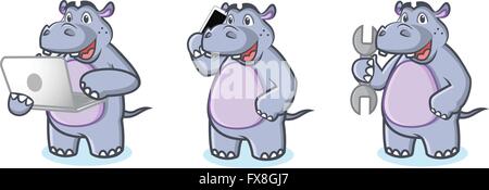 Hippo Mascot Vector with laptop Stock Vector