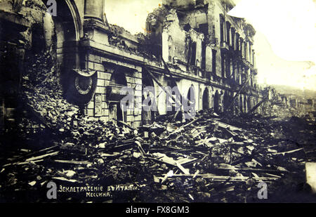 RUSSIA - CIRCA 1908: Postcard printed in Russia shows Earthquakes in Italy - Messina Stock Photo