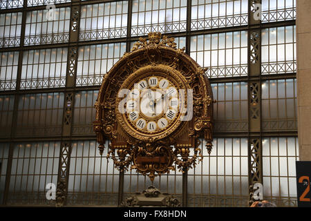 Station clock inside the Orsay Museum. Paris. France. Stock Photo