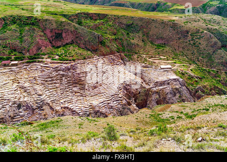 Salt Evaporation Ponds at Maras Village in Peru Stock Photo