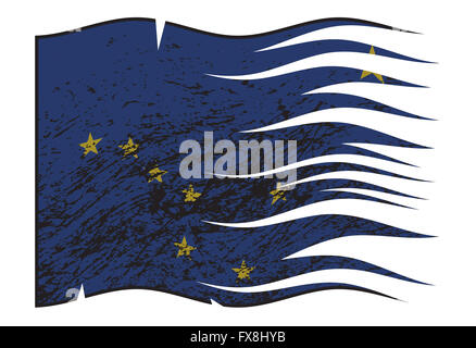 A grunged wavy and torn Alaska state flag isolated on a white background Stock Photo