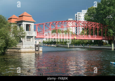 Tegel harbor bridge,  Sechserbruecke, Tegeler See, Berlin Stock Photo