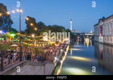 Berlin beach bar at Spree riverbank near Museum island , Strandbar Mitte , Berlin Stock Photo