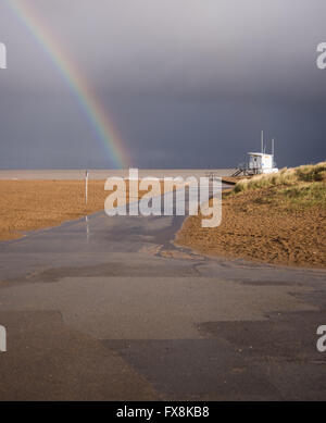 A rainstorm over the North Sea seen from Skegness, Lincolnshire, England, UK Stock Photo