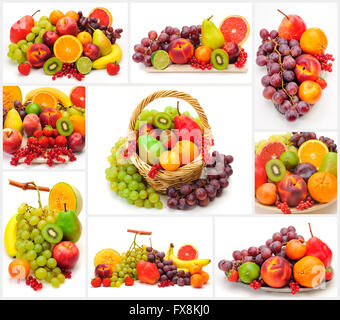 Collage of fresh fruits isolated over white background Stock Photo