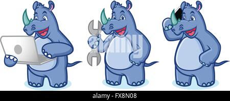 Blue Rhino Mascot with laptop Stock Vector