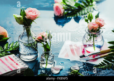 Roses and rain Stock Photo