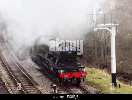 The Gresley 4-6-2 Pacific steam locomotive 60103 Flying Scotsman engulfed in a cloud of fog and steam at Goathland station Stock Photo