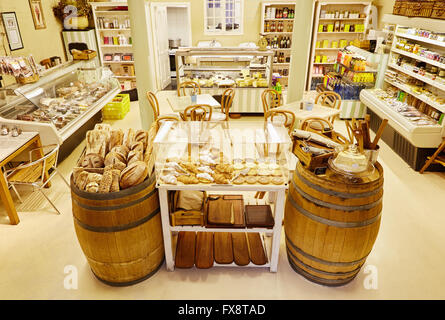 Interior of a local delicatessen and eatery with breads displaye Stock Photo