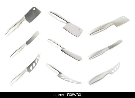 Set of steel kitchen knives isolated Stock Photo
