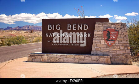 Entrance sign at Big Bend National Park in Texas Stock Photo