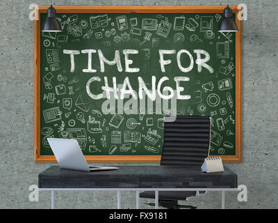 Chalkboard on the Office Wall with Time for Change Concept. Stock Photo